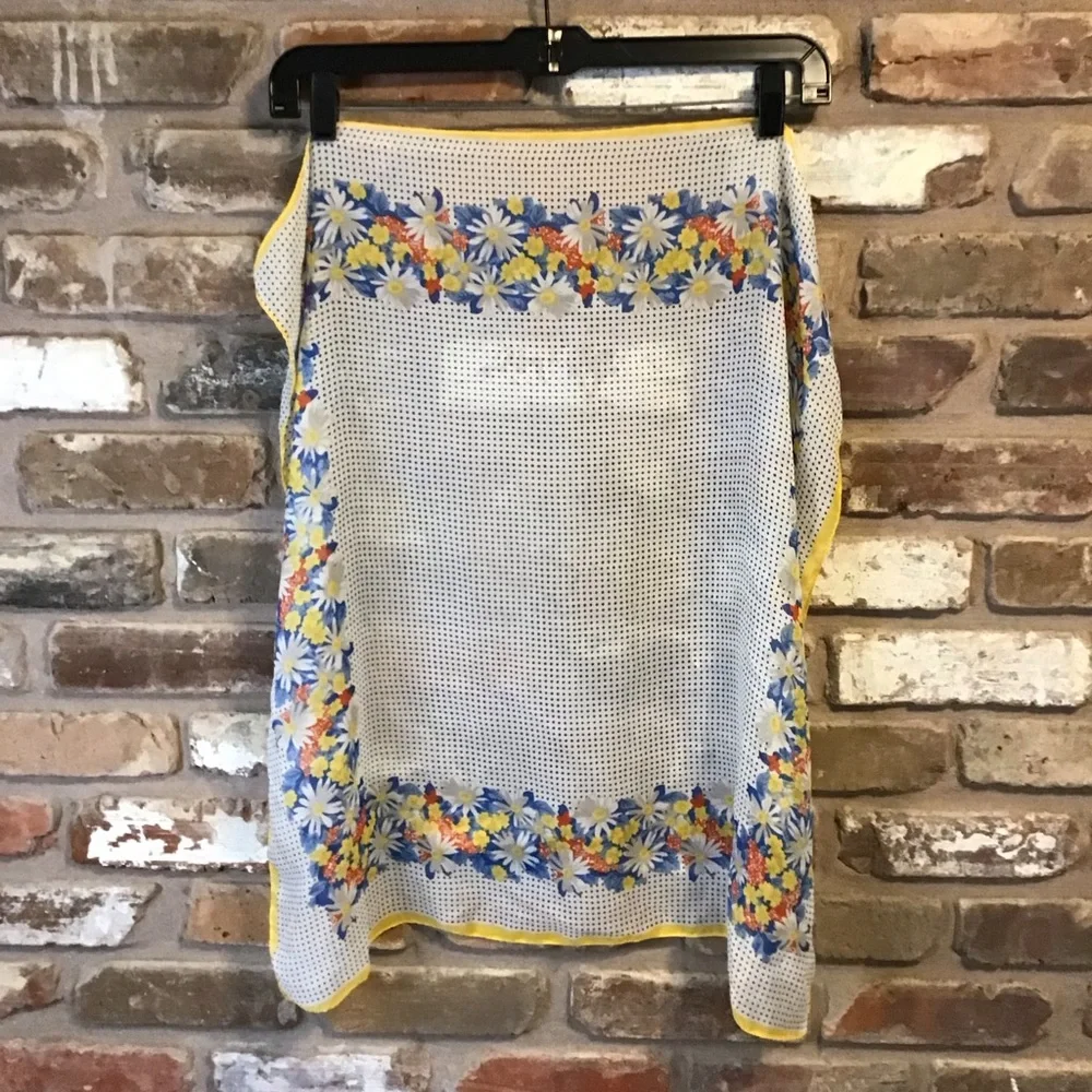 MORSLY Women's Vintage Italian Daisy Floral Yellow White Blue Polka Dot Scarf
